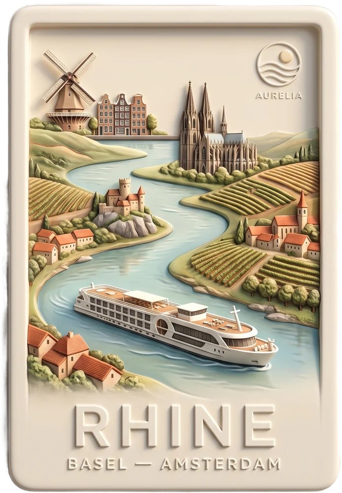 Route Edition Smart Souvenir — the Rhine from Basel to Amsterdam as a sculpted UV 3D relief
